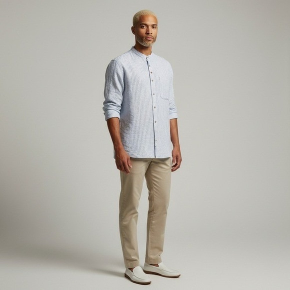 Aran Sweater Market 2XL Blue Stripe 100% Cotton Casual Button‎ Up Shirt